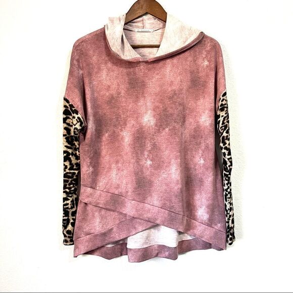 New Women’s Dusty Mauve Hoodie with Leopard Print Size M - Picture 3 of 6